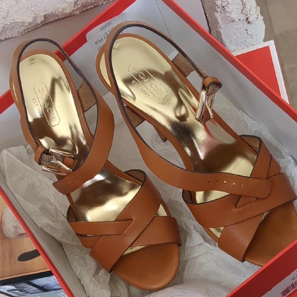 Coach Dani Ginger Leather Heels with Ankle Strap - Picture 3 of 9